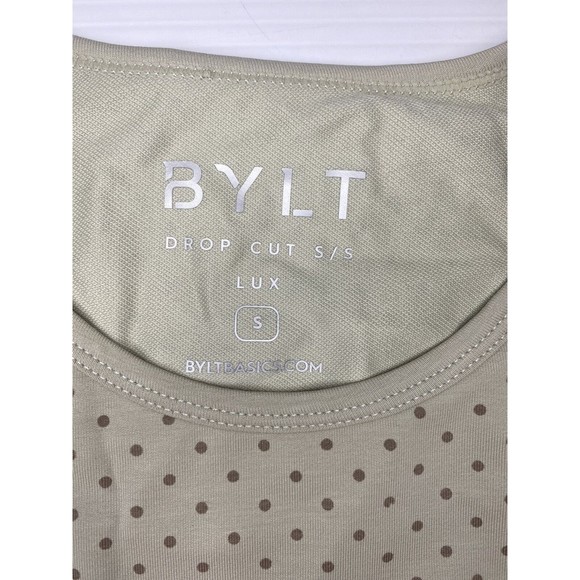 BYLT Mens Limestone & Sand Polka Dot Drop Cut Short Sleeve Lux Tee Stretch Sz Sm - Picture 3 of 8